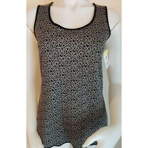 St John Cashmere Blend Sweater Womens Sz Petite P Black Heart Design Sleeveless